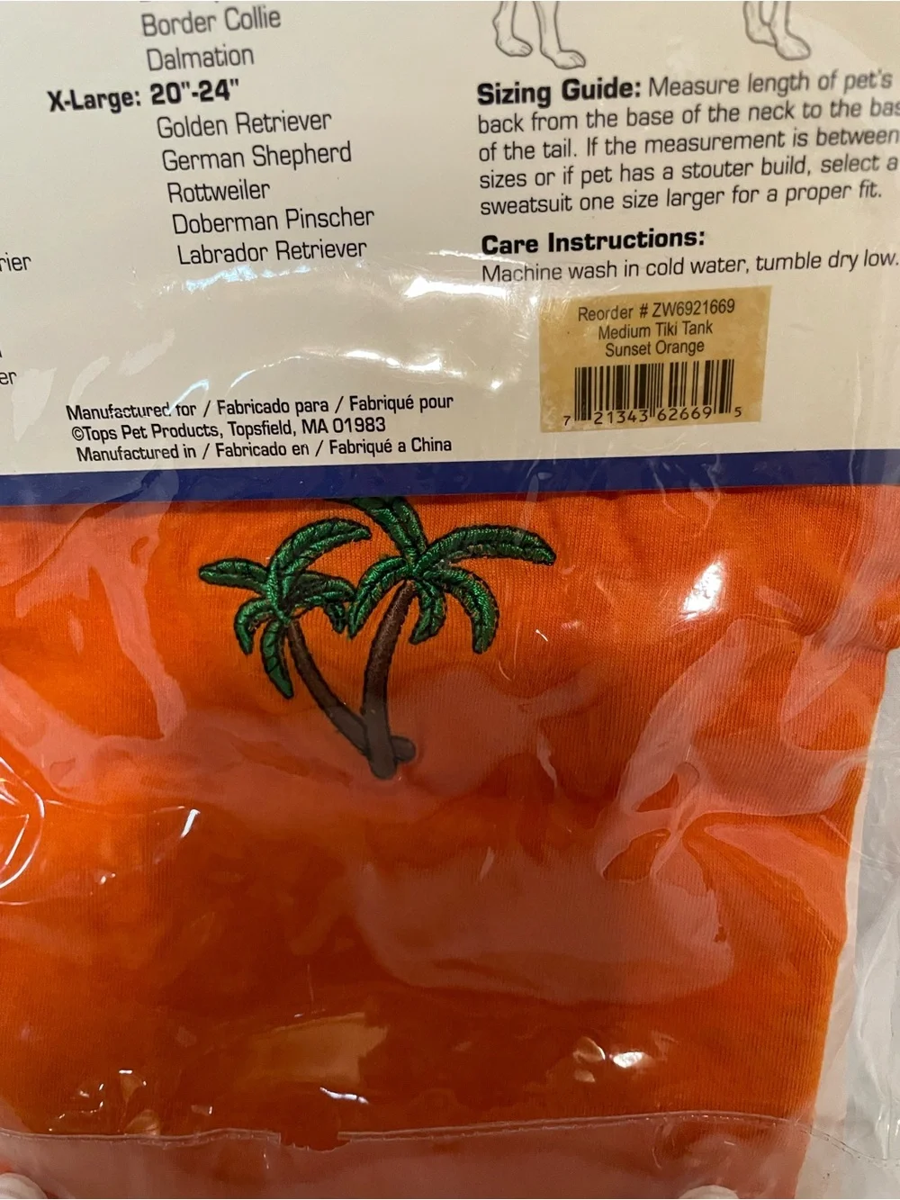 Casual Canine Orange Palm Embroidered Dog Tank